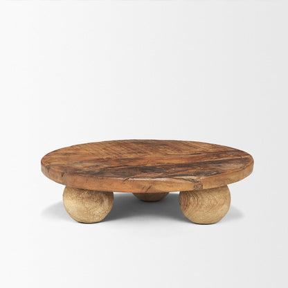 14" Brown Reclaimed Wood Hand Finished Round Riser Tray HomeRoots