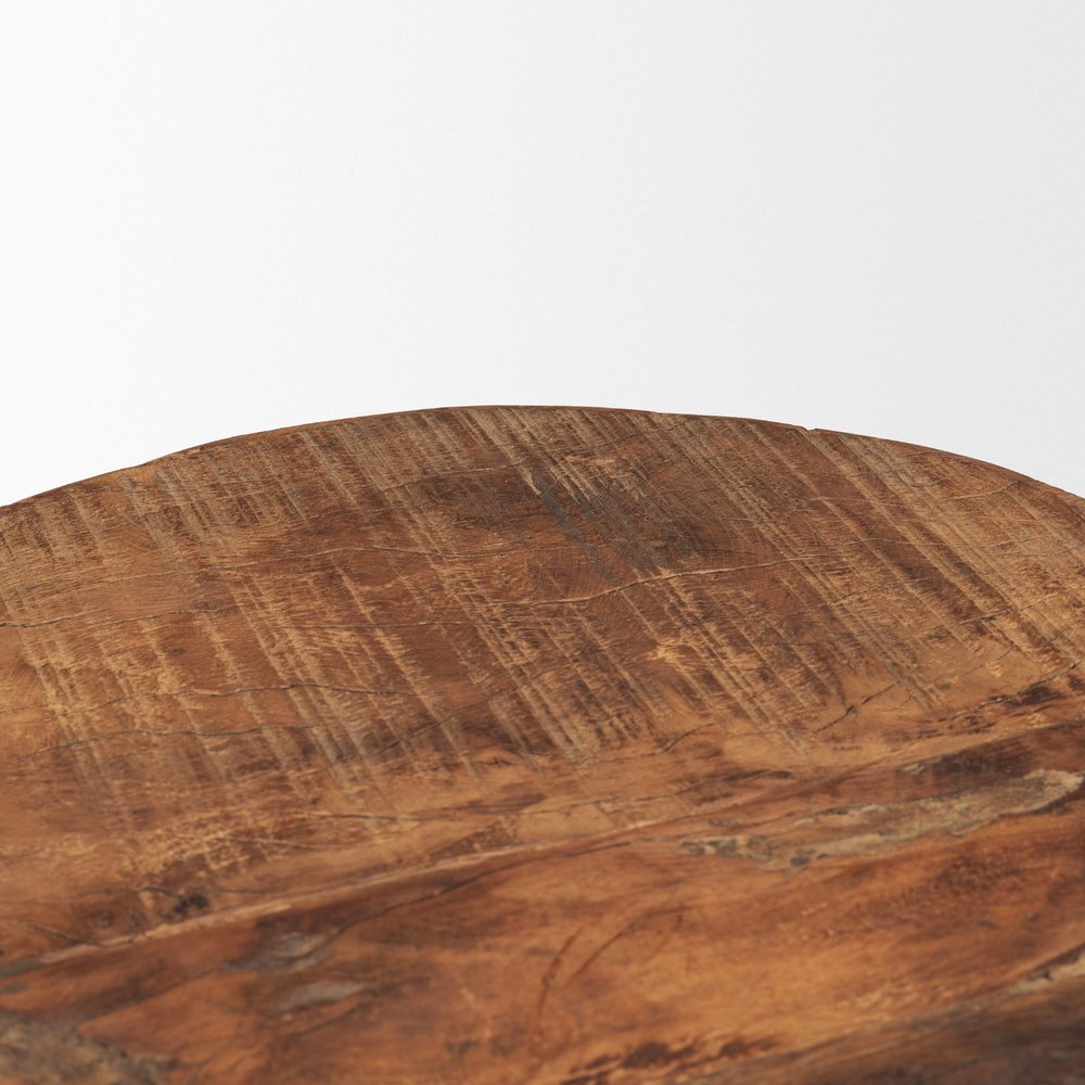 14" Brown Reclaimed Wood Hand Finished Round Riser Tray — view 4