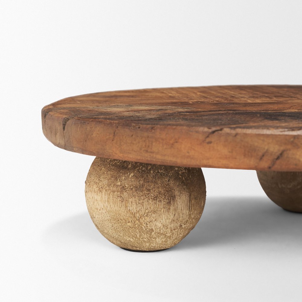 14" Brown Reclaimed Wood Hand Finished Round Riser Tray HomeRoots