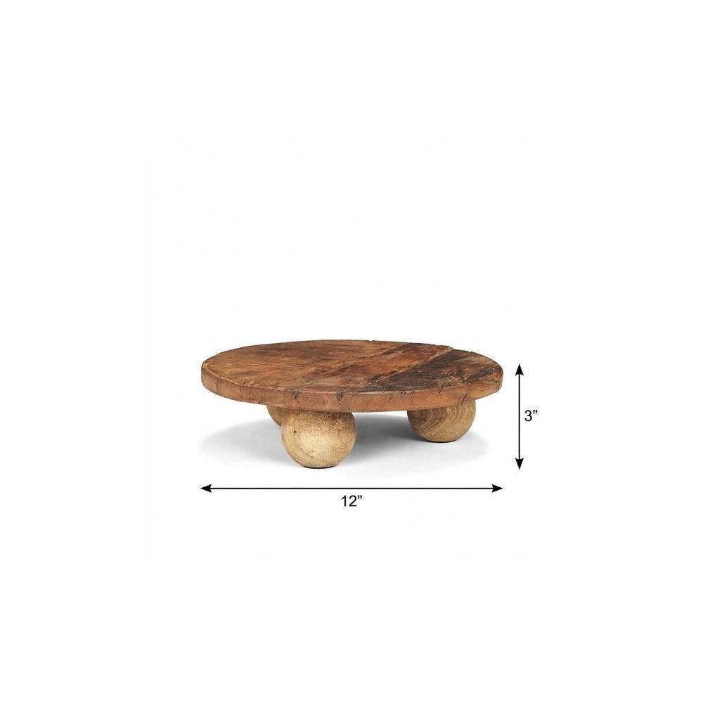 14" Brown Reclaimed Wood Hand Finished Round Riser Tray HomeRoots