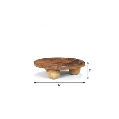14" Brown Reclaimed Wood Hand Finished Round Riser Tray HomeRoots