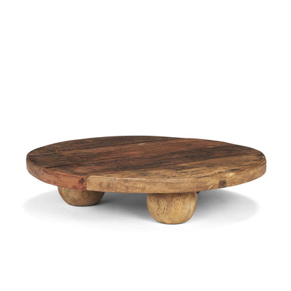 14" Brown Reclaimed Wood Hand Finished Round Riser Tray HomeRoots