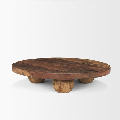 14" Brown Reclaimed Wood Hand Finished Round Riser Tray HomeRoots