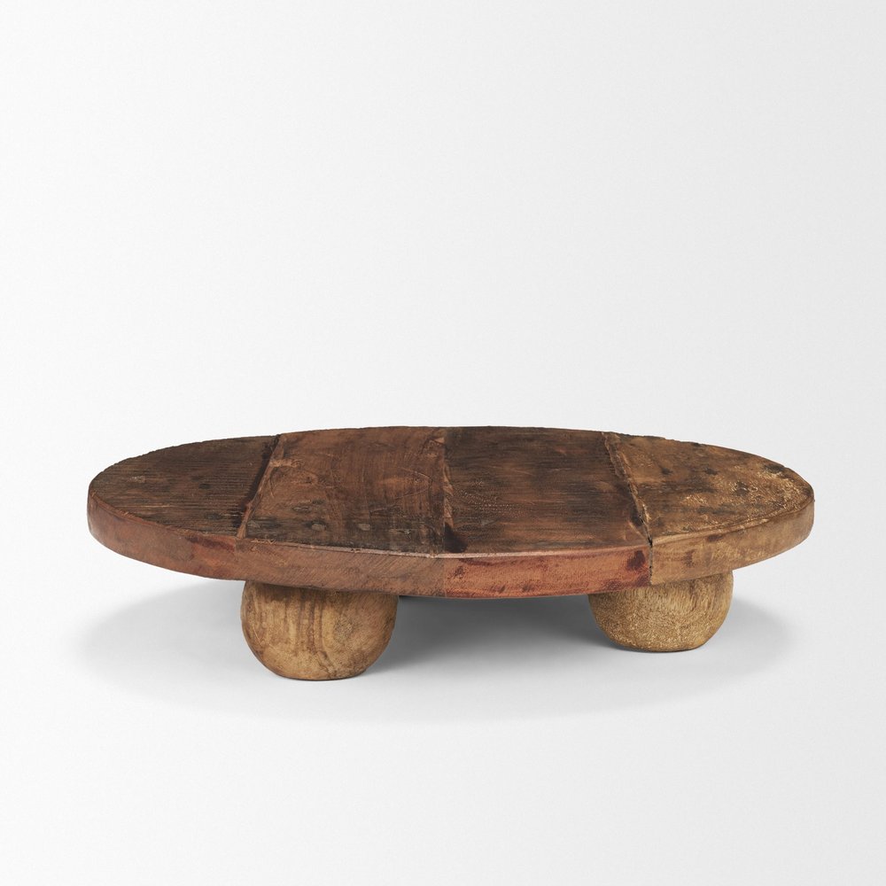 14" Brown Reclaimed Wood Hand Finished Round Riser Tray — view 10