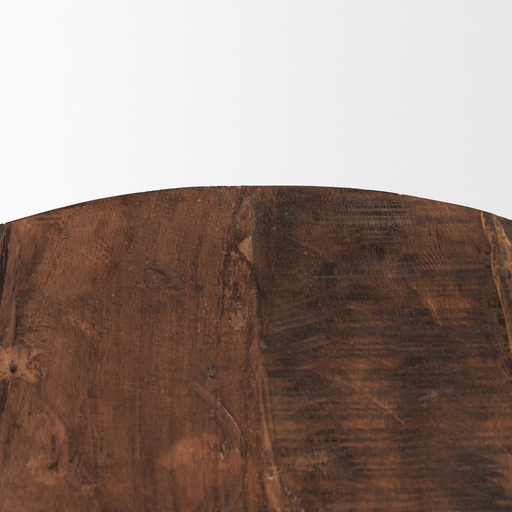 14" Brown Reclaimed Wood Hand Finished Round Riser Tray HomeRoots