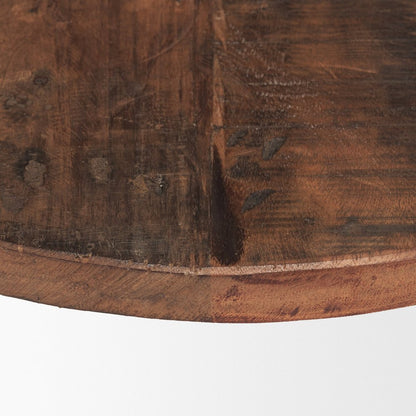 14" Brown Reclaimed Wood Hand Finished Round Riser Tray HomeRoots