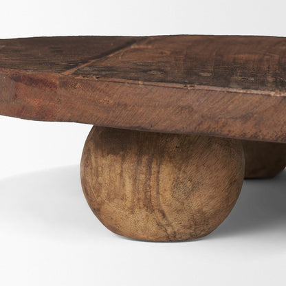 14" Brown Reclaimed Wood Hand Finished Round Riser Tray HomeRoots