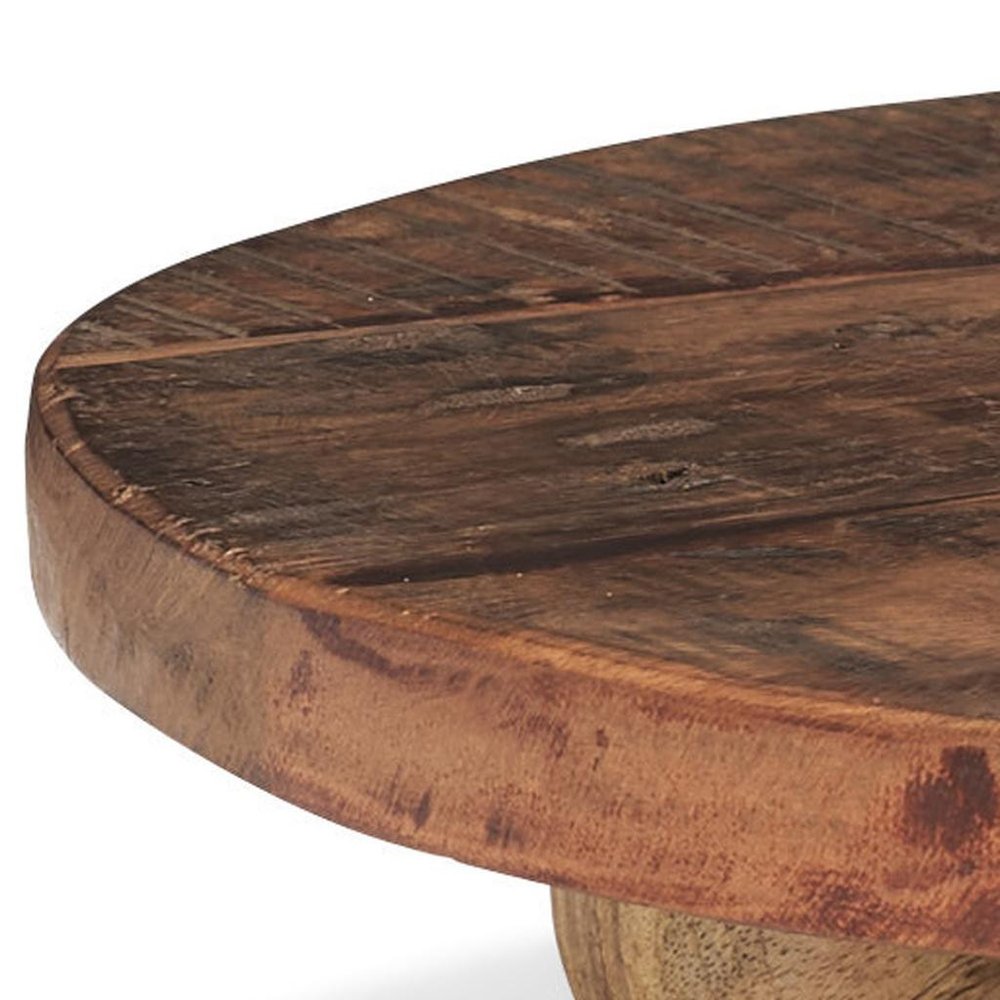 14" Brown Reclaimed Wood Hand Finished Round Riser Tray — view 14