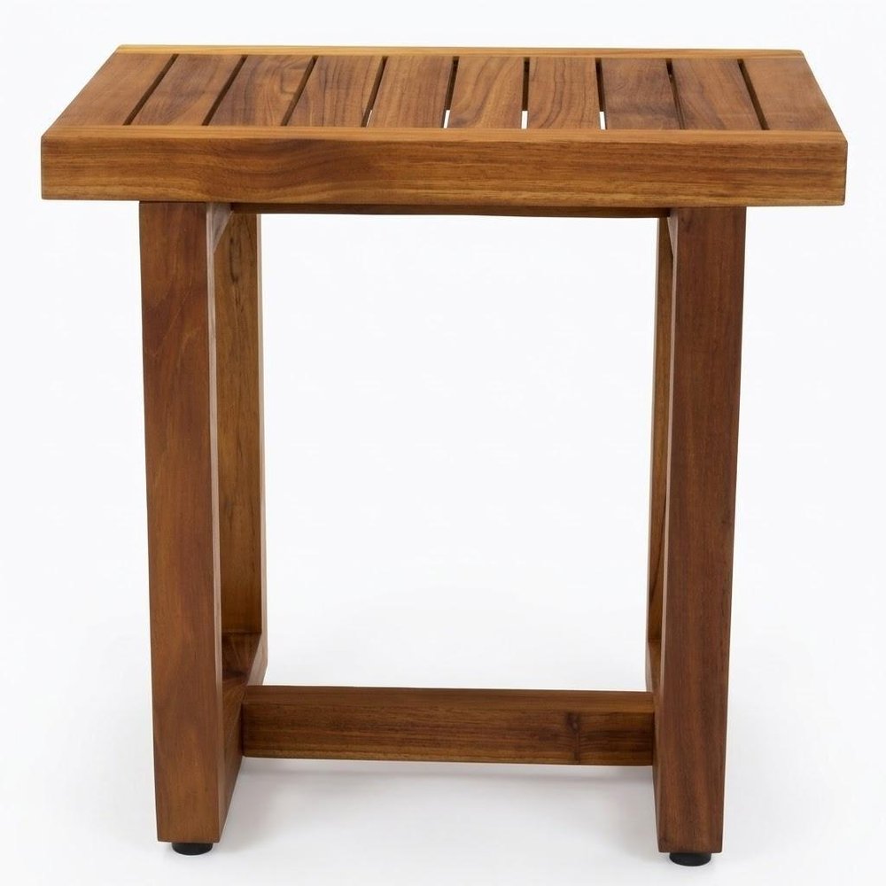 18" X 18" Brown Teak Slat Rectangular Shower Bench
