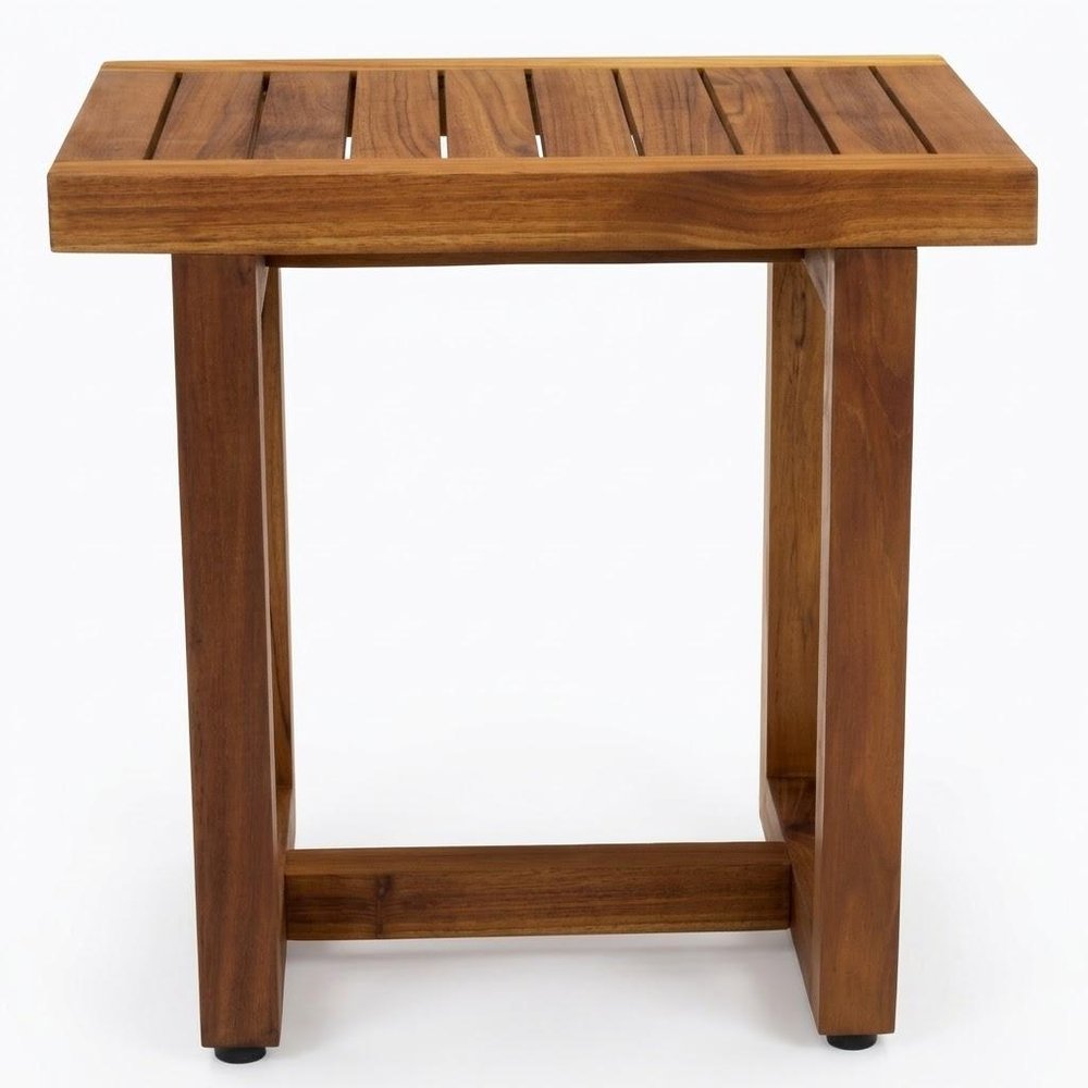 18" X 18" Brown Teak Slat Rectangular Shower Bench