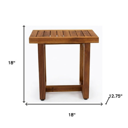 18" X 18" Brown Teak Slat Rectangular Shower Bench