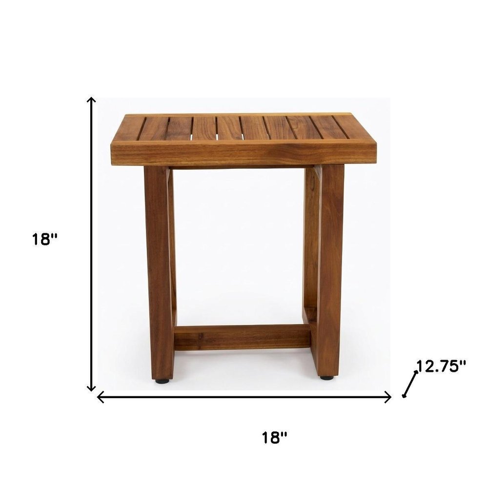 18" X 18" Brown Teak Slat Rectangular Shower Bench — view 6