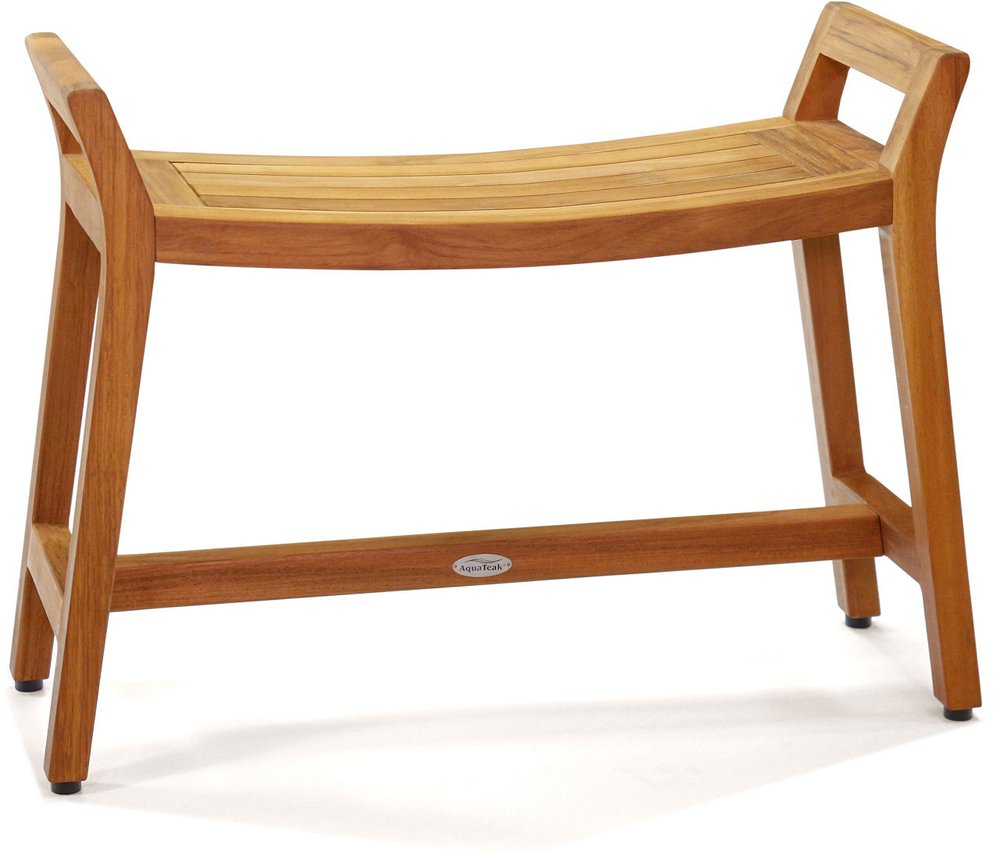 22" X 31" Brown Teak Rectangular Shower Bench With Handles — view 1
