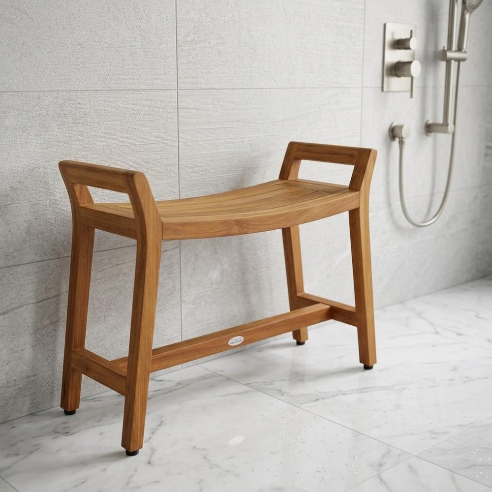22" X 31" Brown Teak Rectangular Shower Bench With Handles — view 4