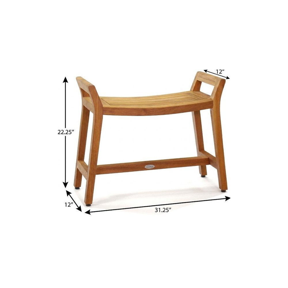 22" X 31" Brown Teak Rectangular Shower Bench With Handles