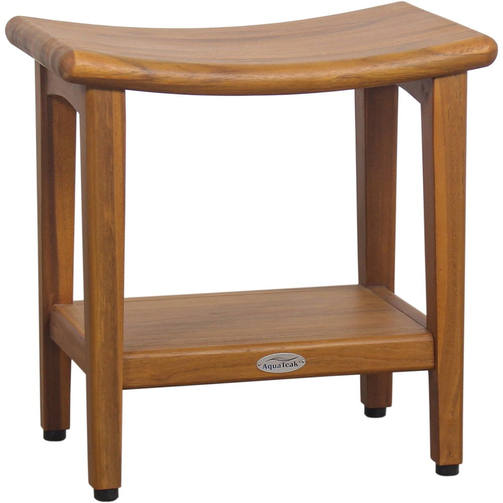 18" X 18" Brown Teak Rectangular Shower Bench With Shelf — view 1