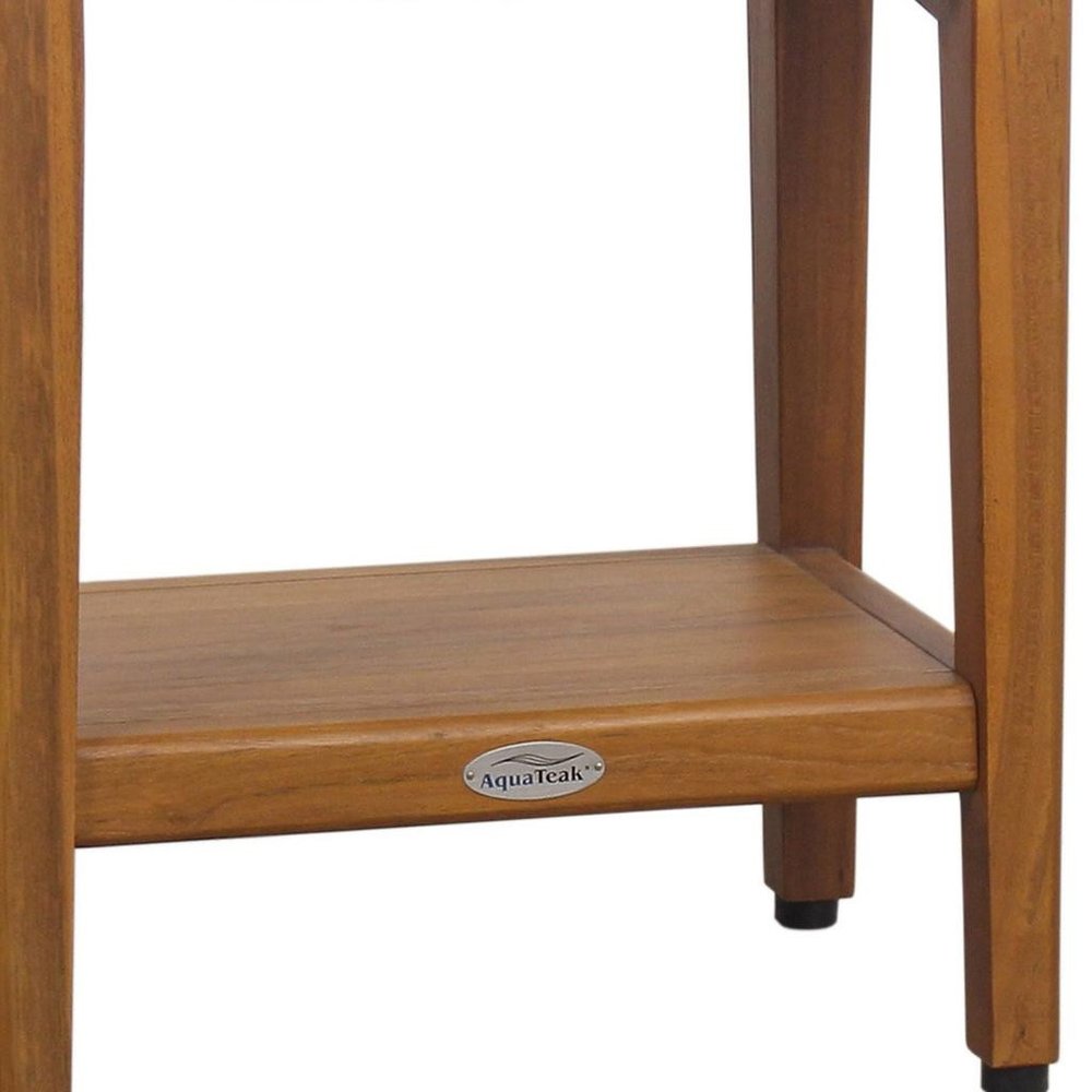 18" X 18" Brown Teak Rectangular Shower Bench With Shelf — view 4
