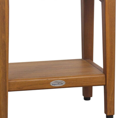 18" X 18" Brown Teak Rectangular Shower Bench With Shelf