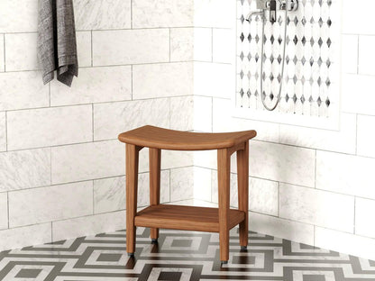 18" X 18" Brown Teak Rectangular Shower Bench With Shelf