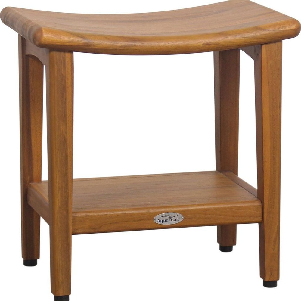 18" X 18" Brown Teak Rectangular Shower Bench With Shelf — view 5
