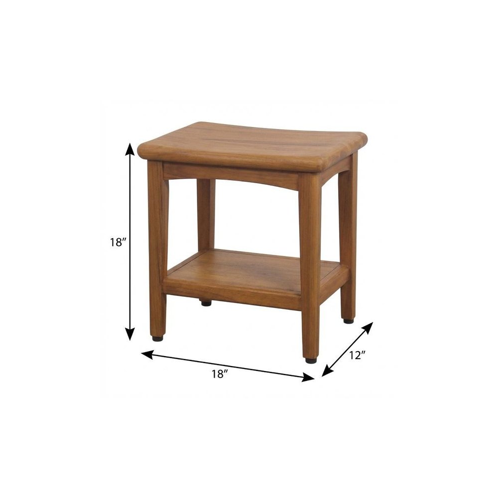 18" X 18" Brown Teak Rectangular Shower Bench With Shelf — view 6