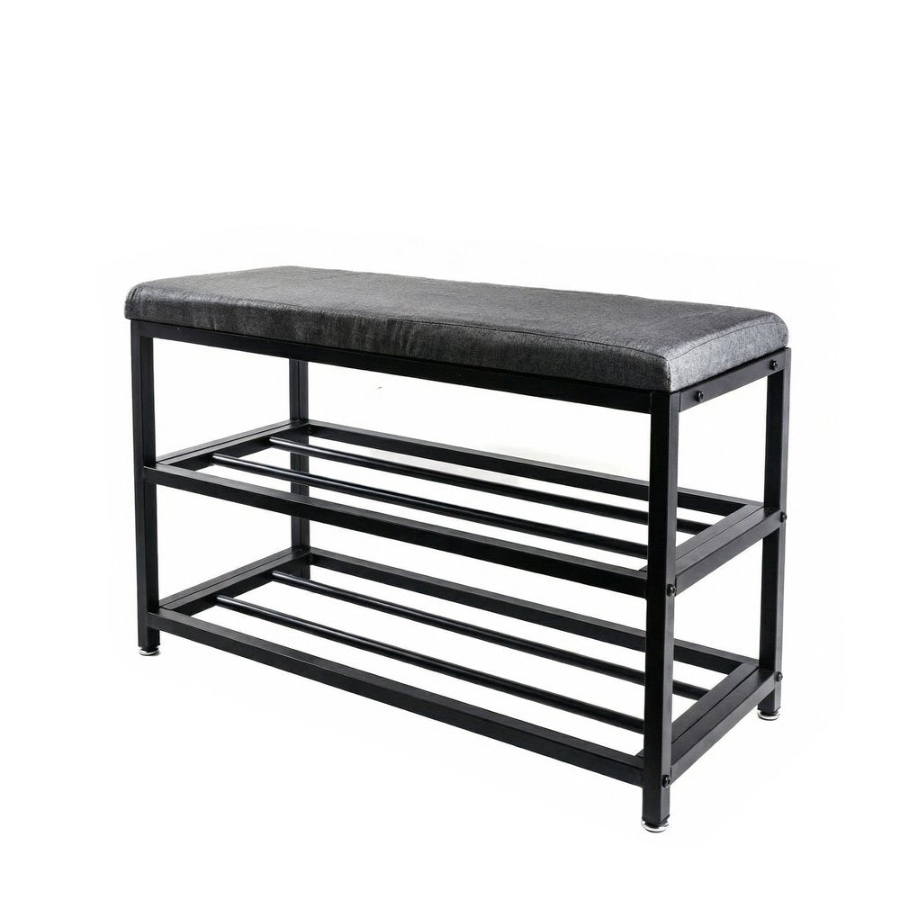Black Six Pair MetalShoe Storage Bench HomeRoots