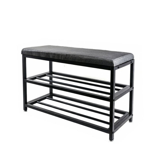 Black Six Pair MetalShoe Storage Bench