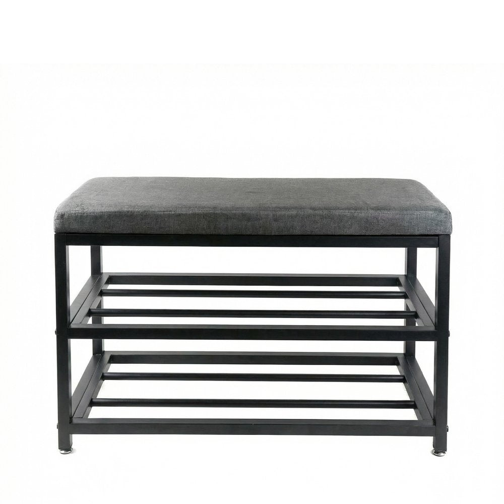 Black Six Pair MetalShoe Storage Bench — view 2