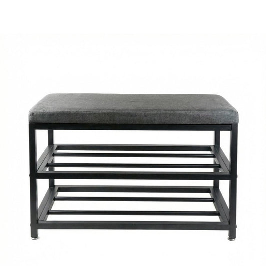 Black Six Pair MetalShoe Storage Bench