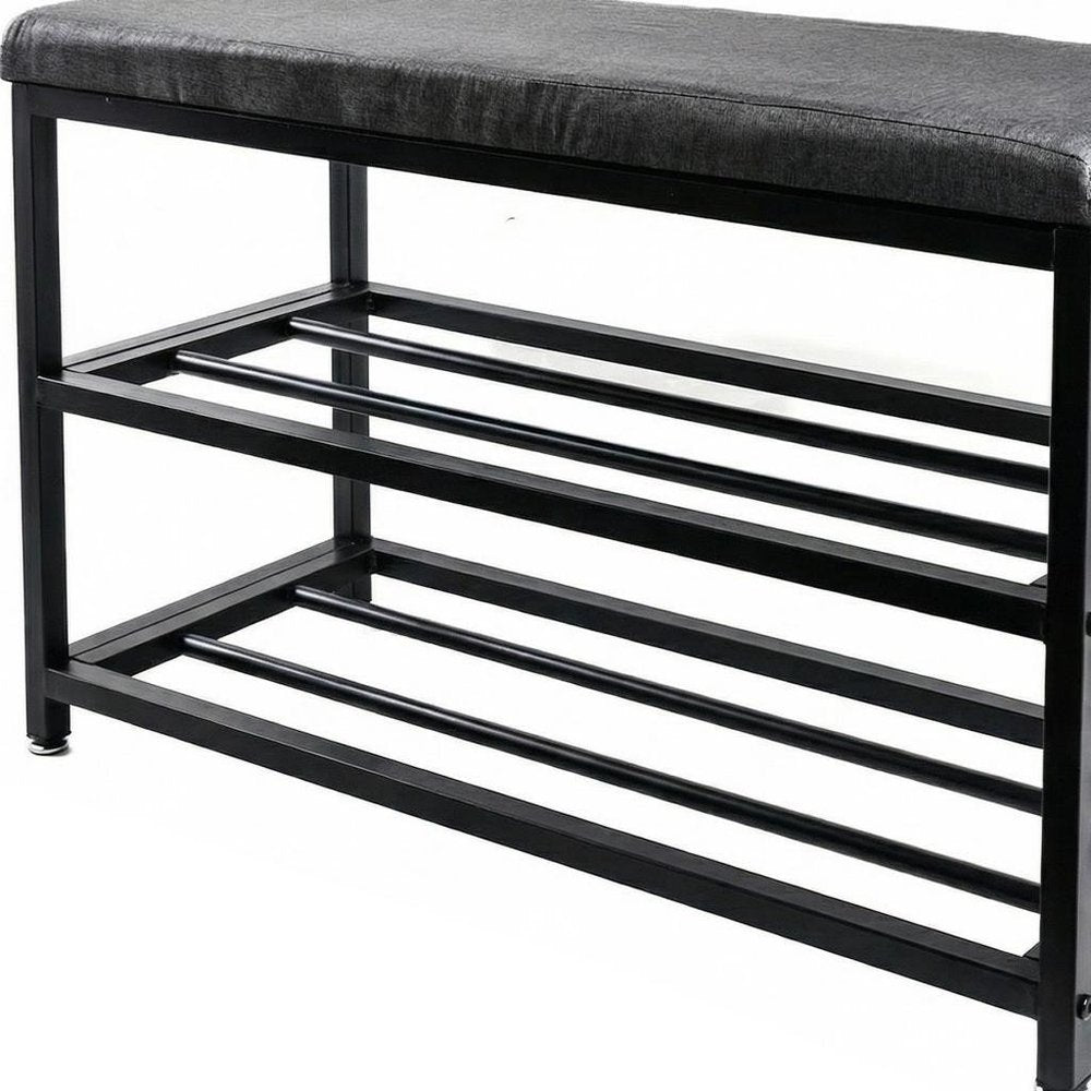 Black Six Pair MetalShoe Storage Bench — view 5