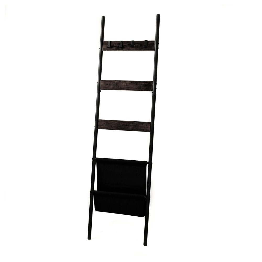63" Black Metal Blanket Ladder With Magazine Storage — view 2