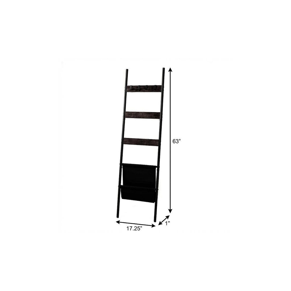 63" Black Metal Blanket Ladder With Magazine Storage — view 6