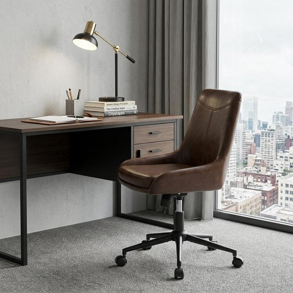 Dark Brown and Black Adjustable Height Swivel Rolling Office Chair HomeRoots