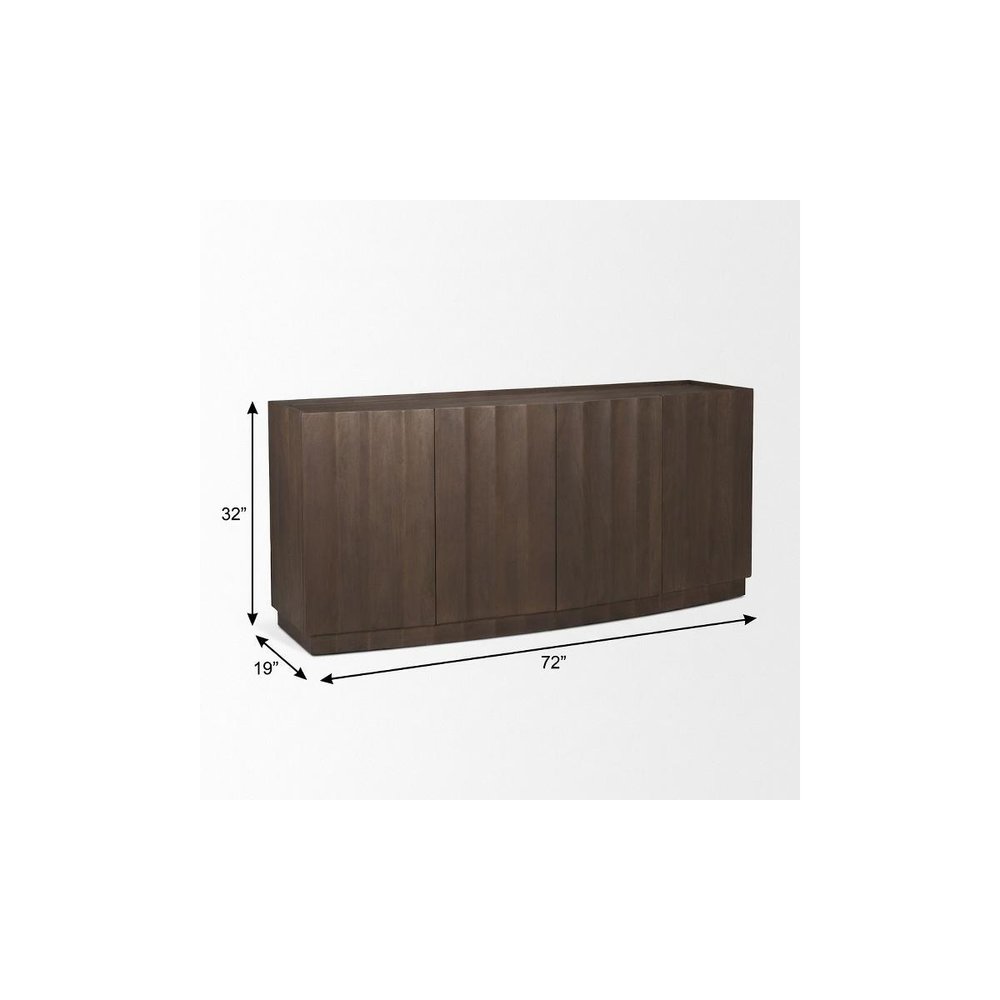 72" Dark Brown Solid Wood Ribbed Texture Sideboard With Four Doors — view 10