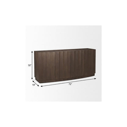72" Dark Brown Solid Wood Ribbed Texture Sideboard With Four Doors HomeRoots