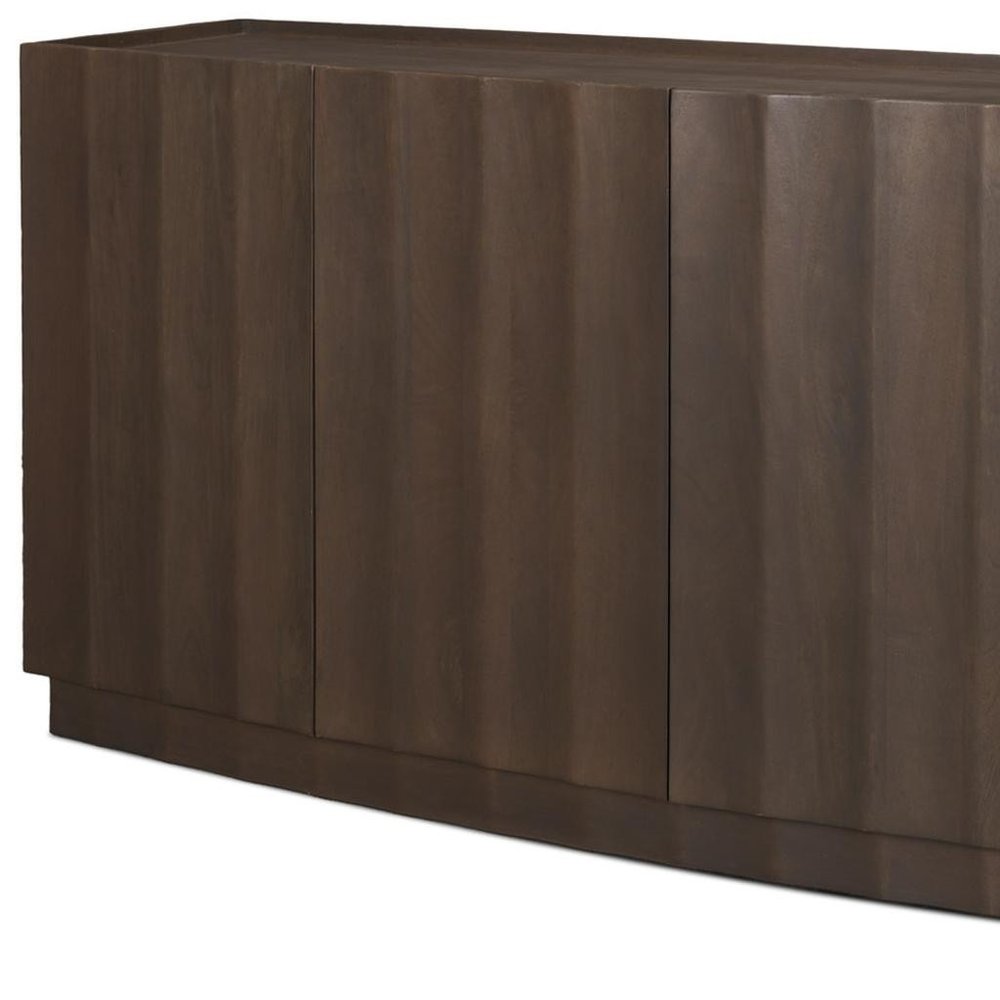 72" Dark Brown Solid Wood Ribbed Texture Sideboard With Four Doors