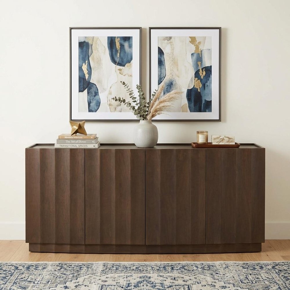 72" Dark Brown Solid Wood Ribbed Texture Sideboard With Four Doors — view 11