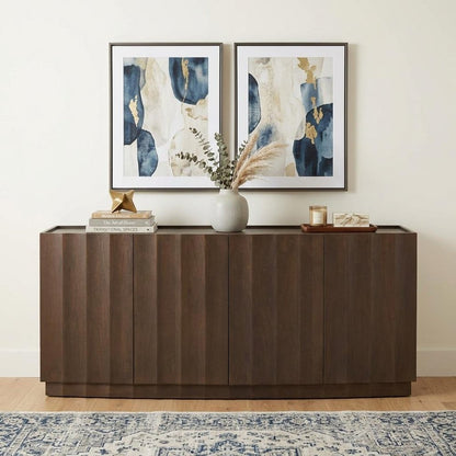 72" Dark Brown Solid Wood Ribbed Texture Sideboard With Four Doors HomeRoots