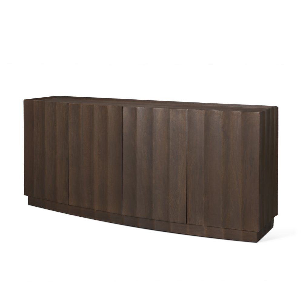 72" Dark Brown Solid Wood Ribbed Texture Sideboard With Four Doors HomeRoots