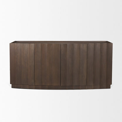72" Dark Brown Solid Wood Ribbed Texture Sideboard With Four Doors