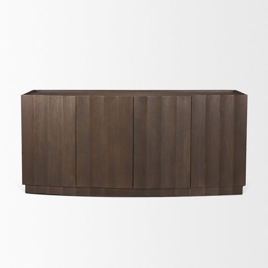 72" Dark Brown Solid Wood Ribbed Texture Sideboard With Four Doors
