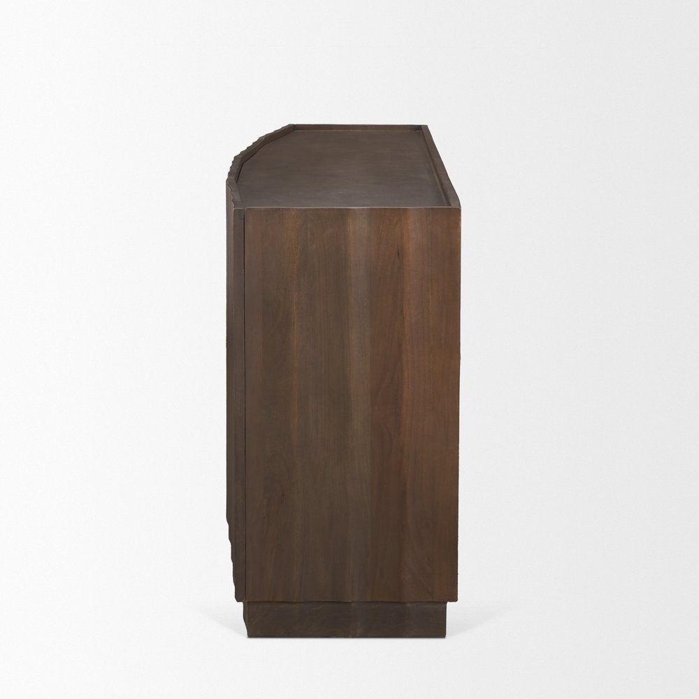 72" Dark Brown Solid Wood Ribbed Texture Sideboard With Four Doors
