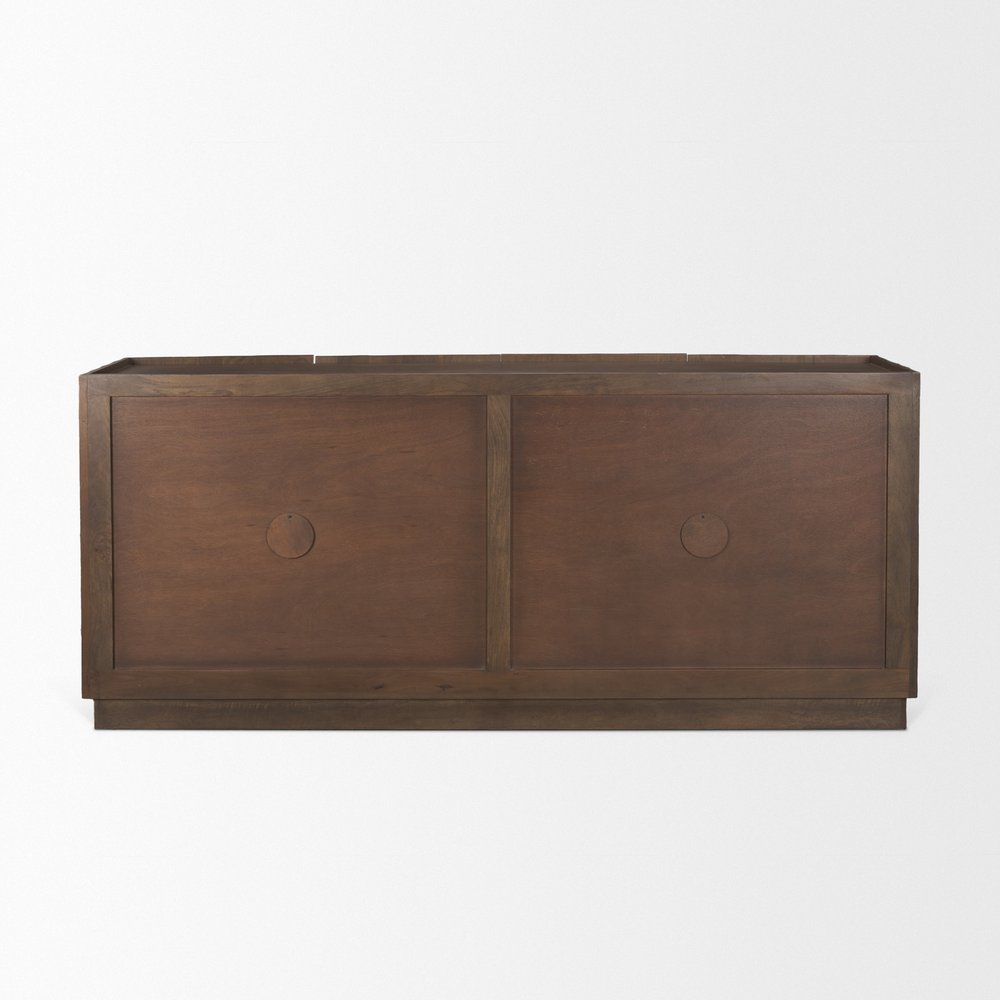 72" Dark Brown Solid Wood Ribbed Texture Sideboard With Four Doors — view 4
