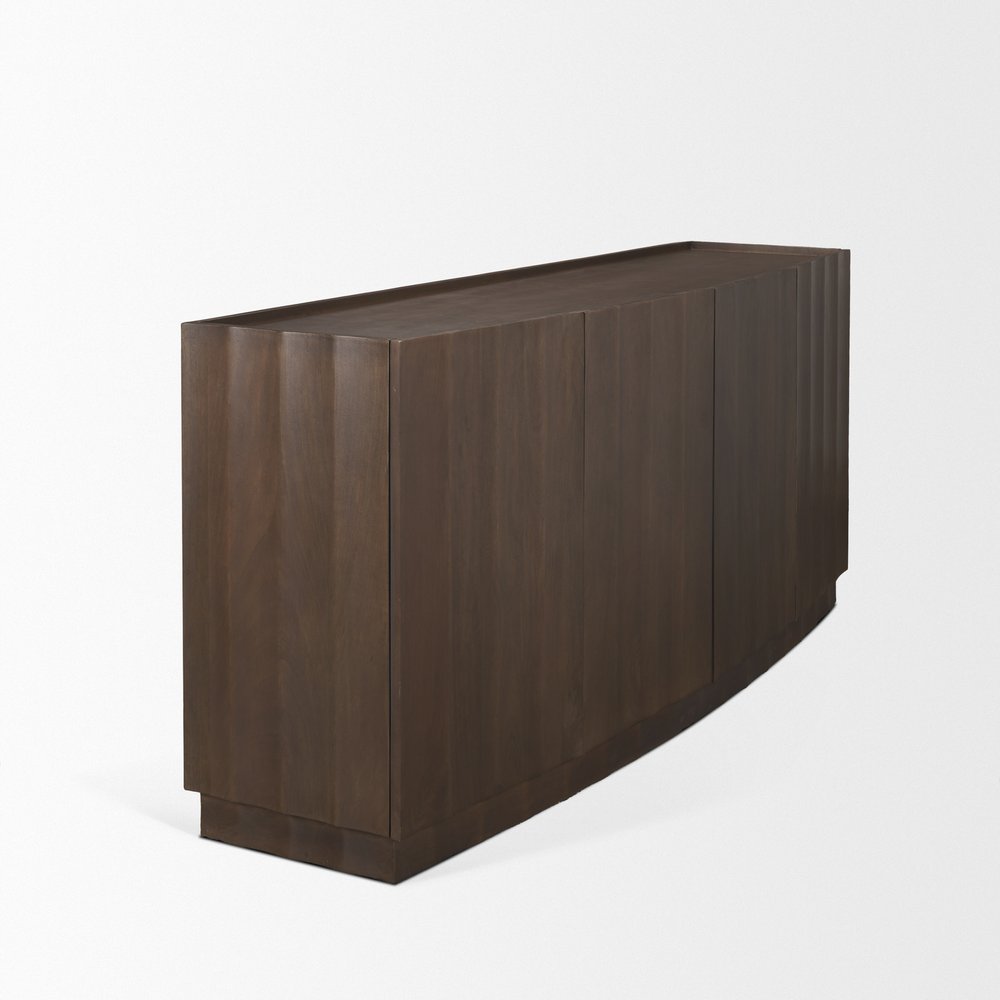 72" Dark Brown Solid Wood Ribbed Texture Sideboard With Four Doors HomeRoots