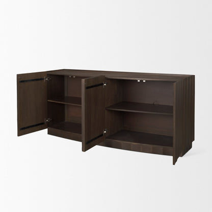 72" Dark Brown Solid Wood Ribbed Texture Sideboard With Four Doors HomeRoots