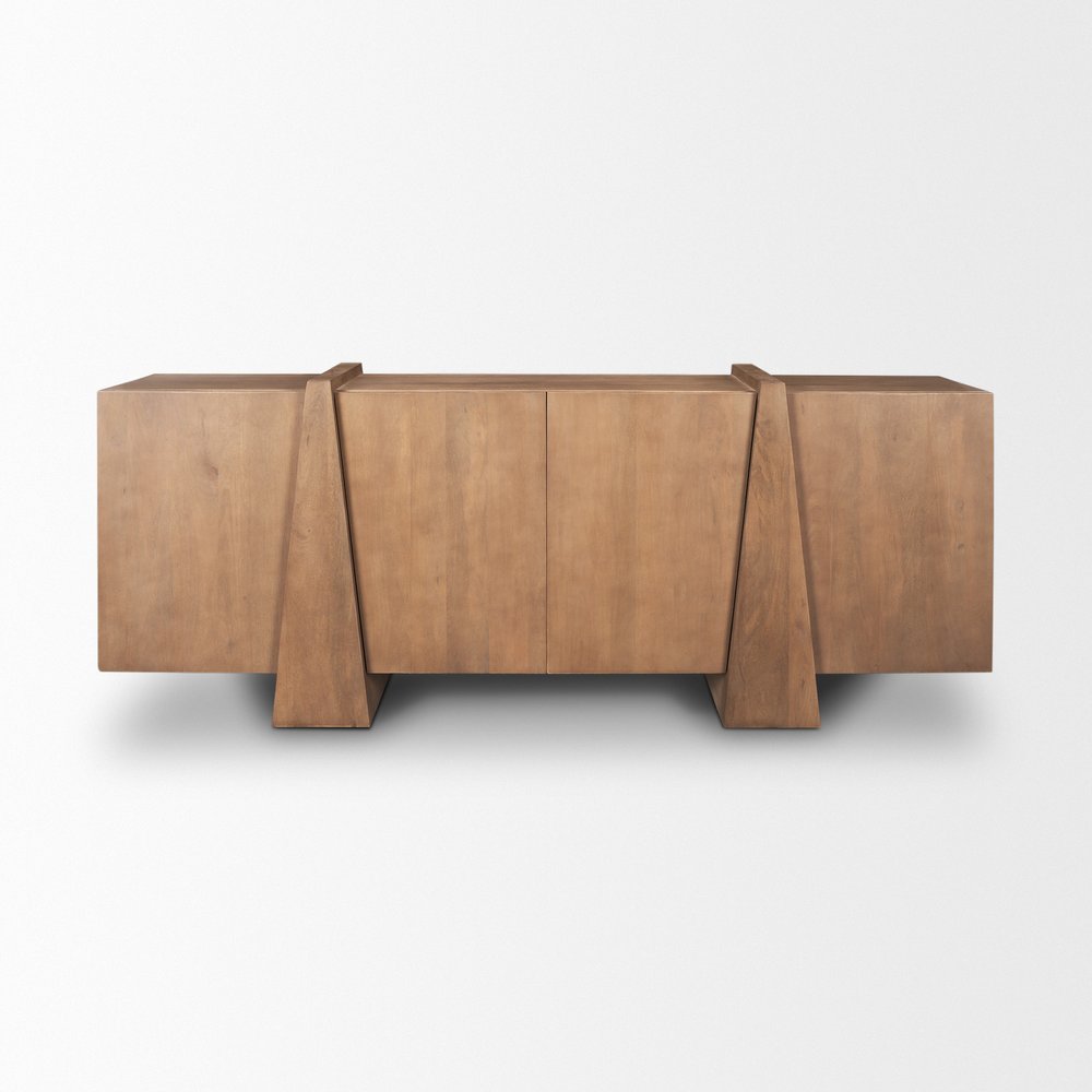 78" Brown Solid Wood Sideboard With Four Doors — view 3