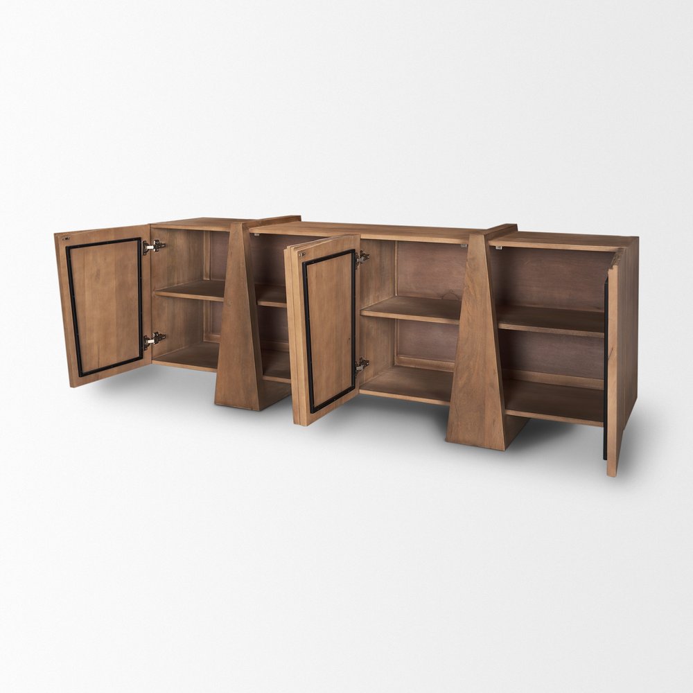 78" Brown Solid Wood Sideboard With Four Doors — view 7