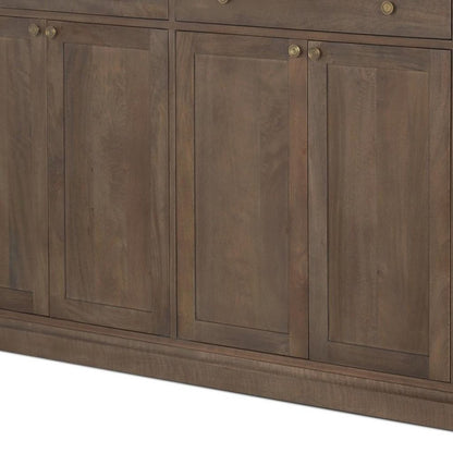 82" Dark Brown Solid Wood Three Drawer Sideboard With Six Doors
