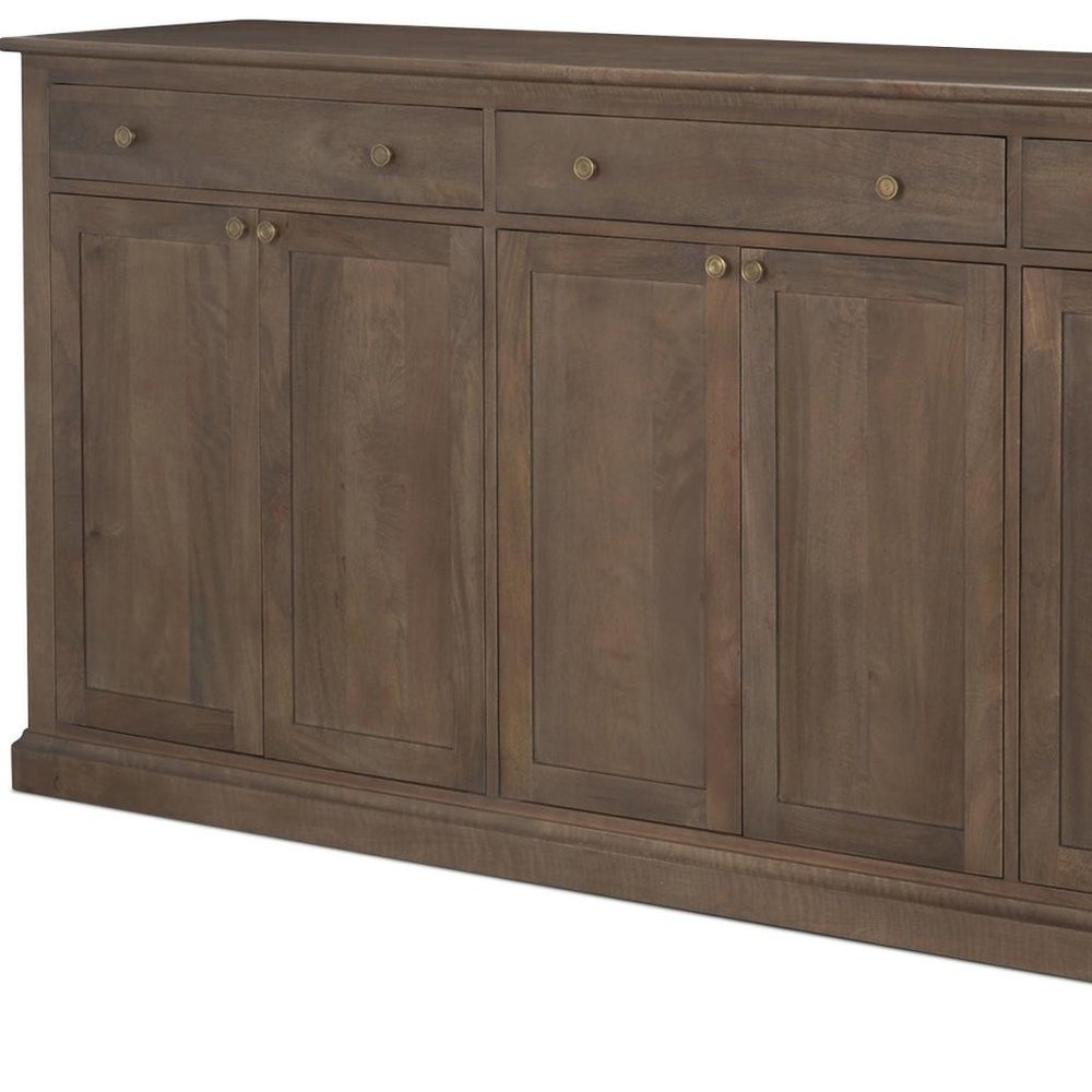 82" Dark Brown Solid Wood Three Drawer Sideboard With Six Doors