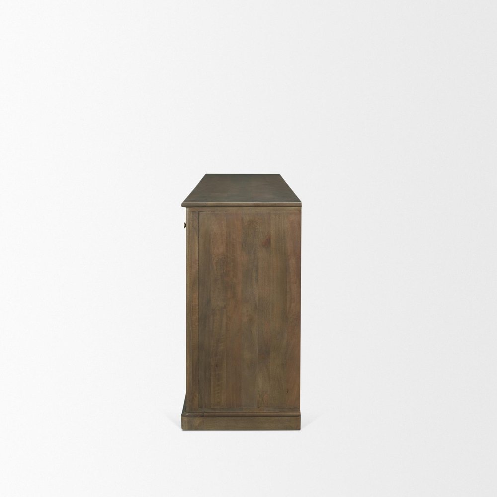 82" Dark Brown Solid Wood Three Drawer Sideboard With Six Doors